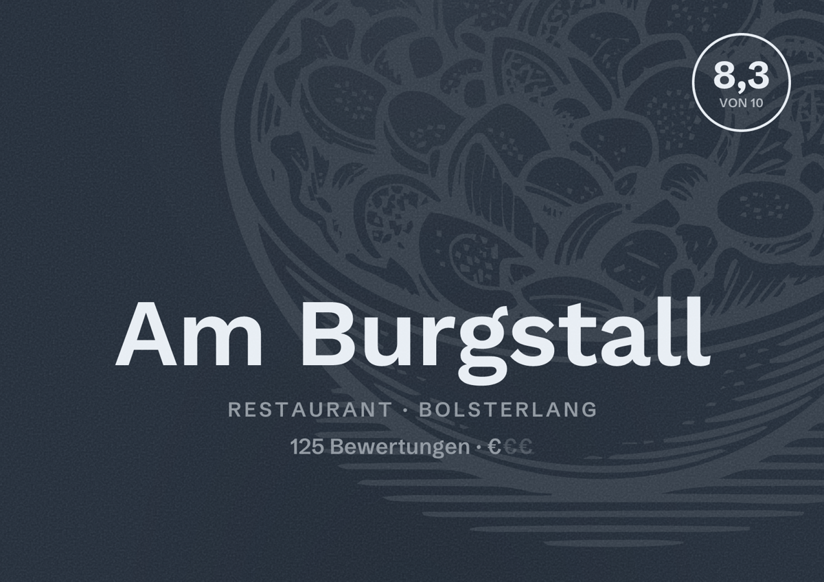 Illustriertes Poster von Am Burgstall, Restaurant in Bolsterlang: Bewertung 8,3 von 10 aus 125 Bewertungen, Preisniveau €