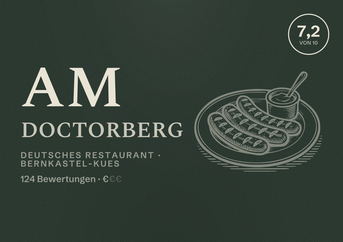 Illustriertes Poster von Am Doctorberg, Deutsches Restaurant in Bernkastel-Kues: Bewertung 7,2 von 10 aus 124 Bewertungen, Preisniveau €