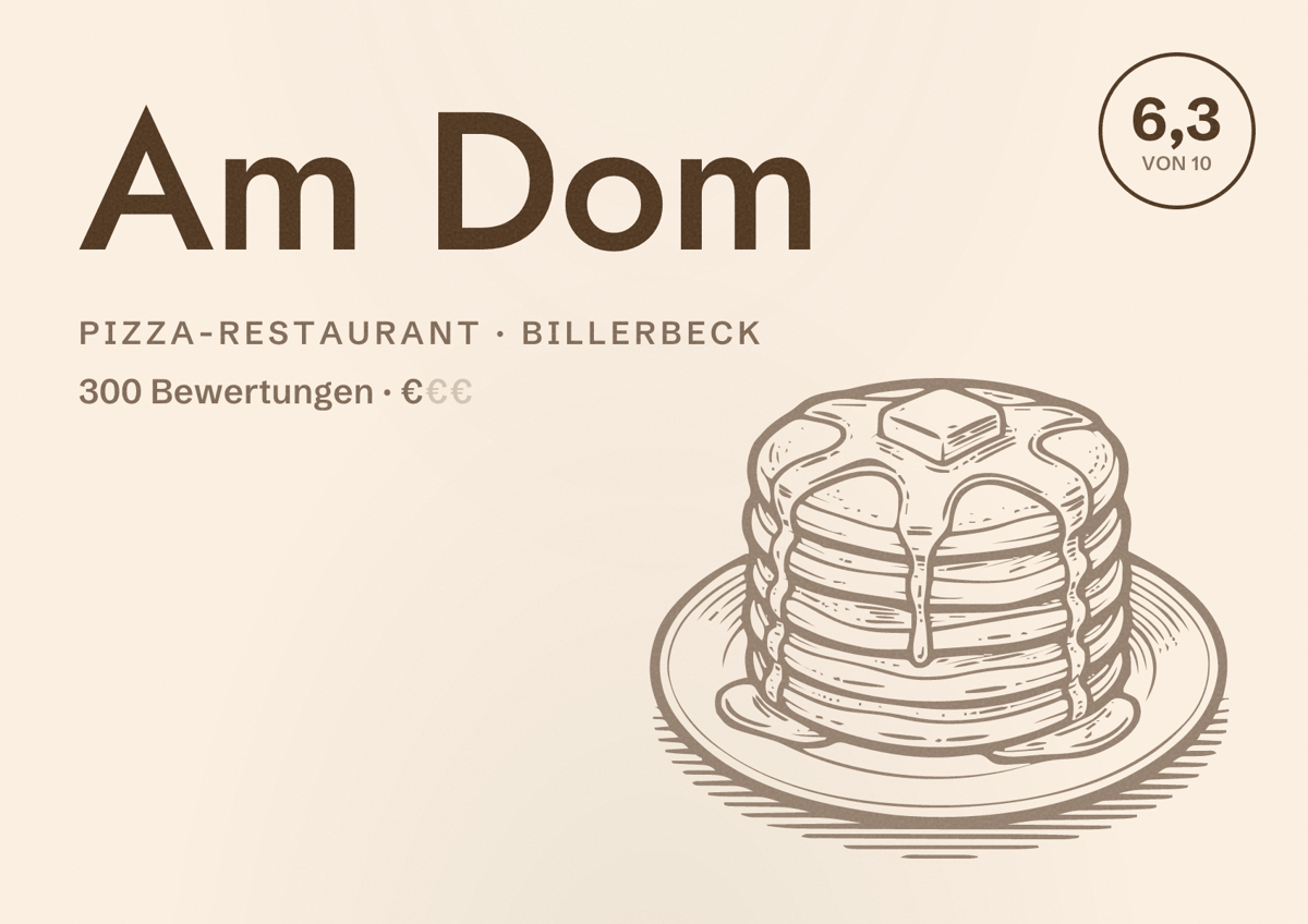 Illustriertes Poster von Am Dom, Pizza-Restaurant in Billerbeck: Bewertung 6,3 von 10 aus 300 Bewertungen, Preisniveau €