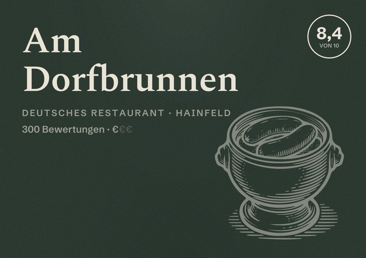 Illustriertes Poster von Am Dorfbrunnen, Deutsches Restaurant in Hainfeld: Bewertung 8,4 von 10 aus 300 Bewertungen, Preisniveau €