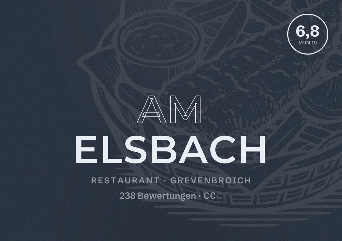 Illustriertes Poster von Am Elsbach, Restaurant in Grevenbroich: Bewertung 6,8 von 10 aus 238 Bewertungen, Preisniveau €€