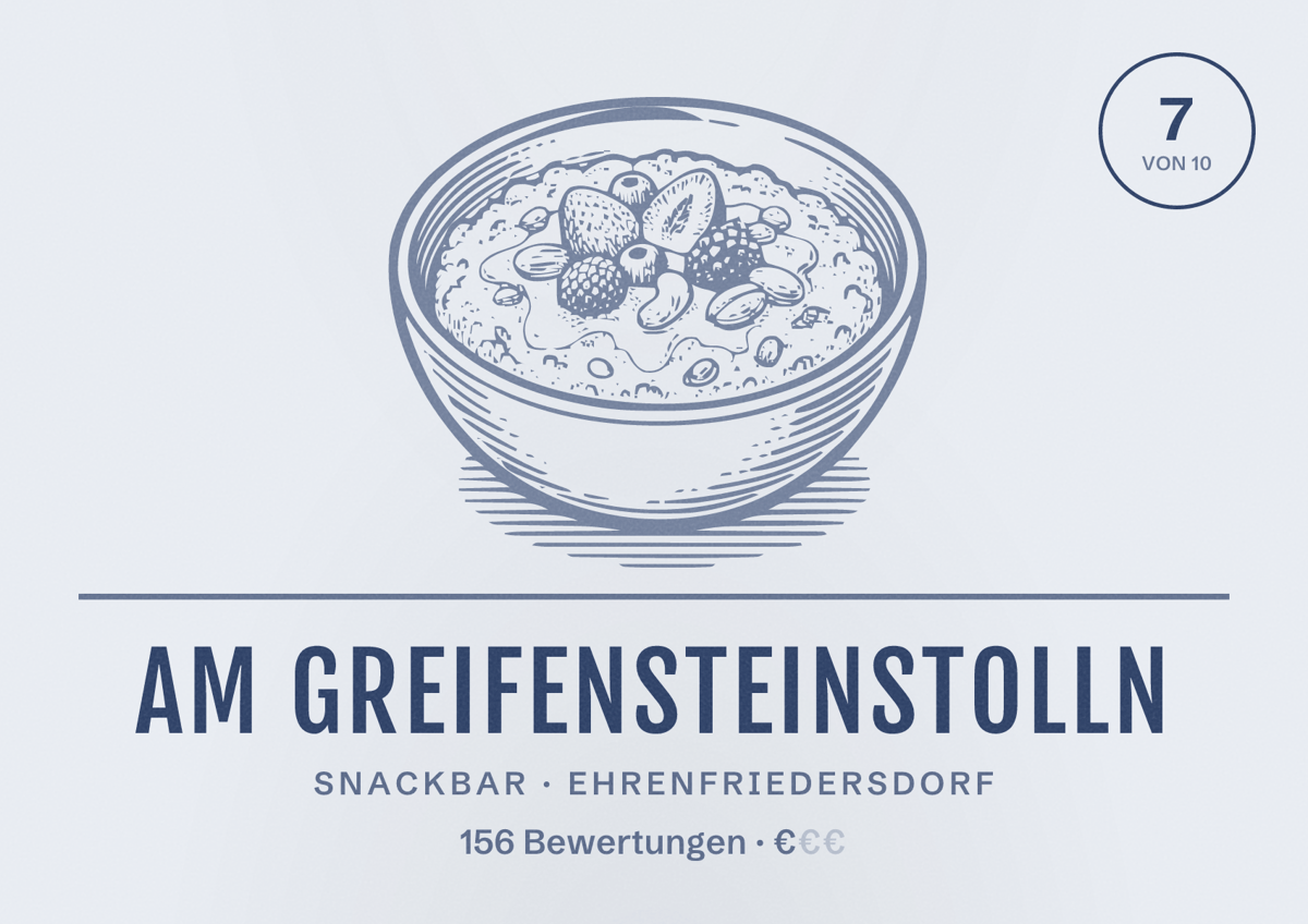 Illustriertes Poster von Am Greifensteinstolln, Snackbar in Ehrenfriedersdorf: Bewertung 7 von 10 aus 156 Bewertungen, Preisniveau €