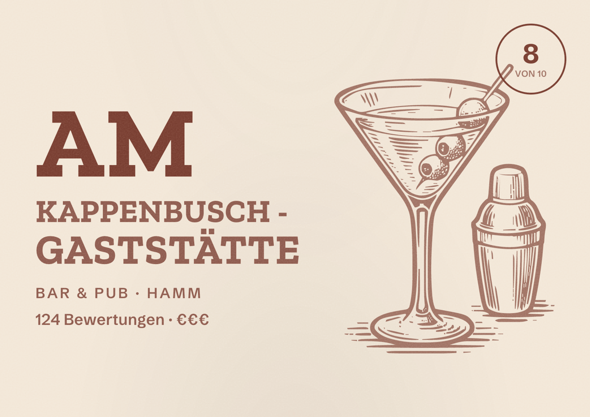 Illustriertes Poster von Am Kappenbusch - Gaststätte, Bar & Pub in Hamm: Bewertung 8 von 10 aus 124 Bewertungen, Preisniveau €€€