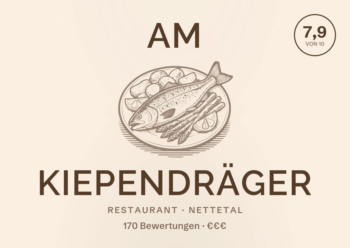 Illustriertes Poster von am Kiependräger, Restaurant in Nettetal: Bewertung 7,9 von 10 aus 170 Bewertungen, Preisniveau €€€