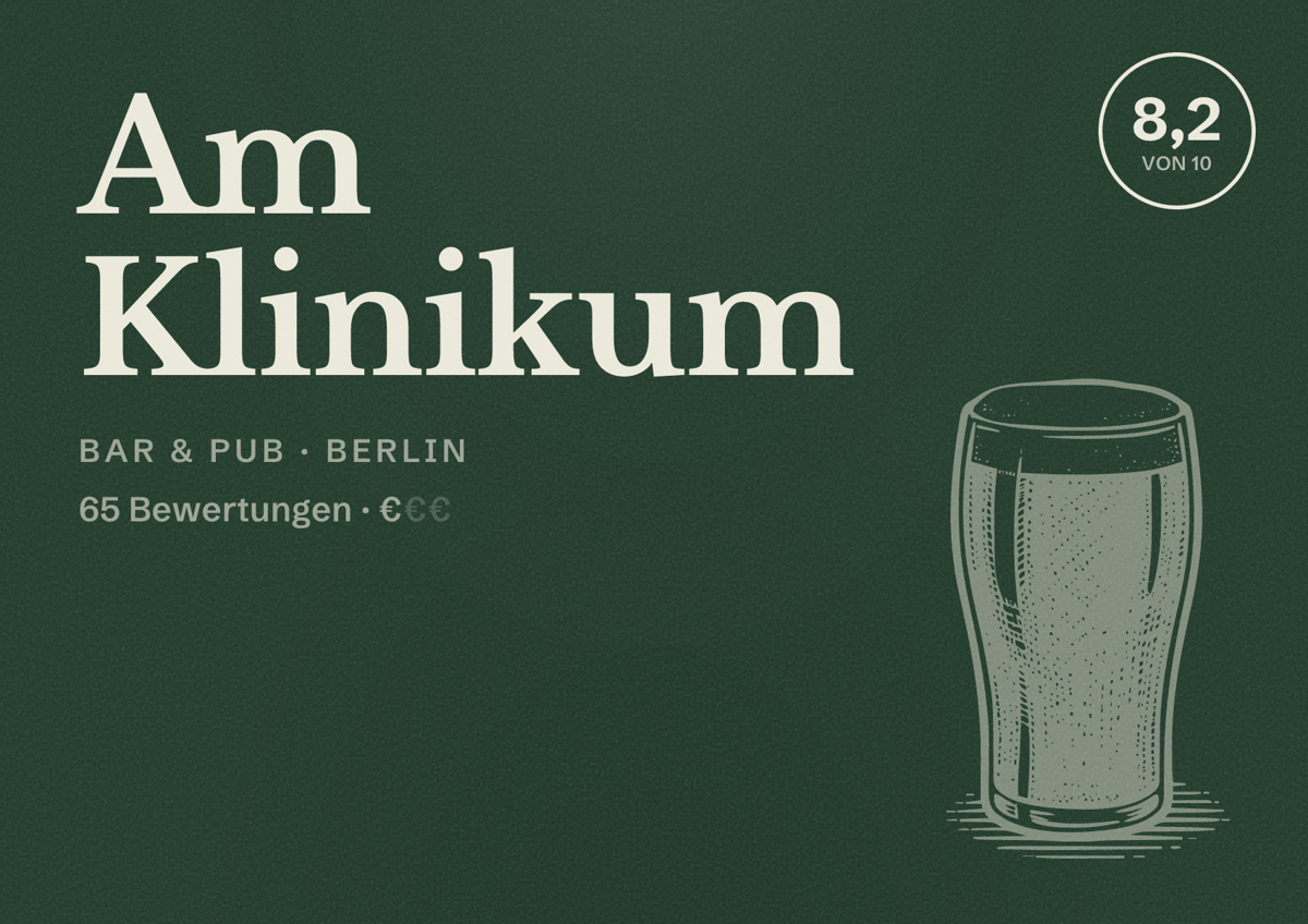 Illustriertes Poster von Am Klinikum, Bar & Pub in Berlin: Bewertung 8,2 von 10 aus 65 Bewertungen, Preisniveau €