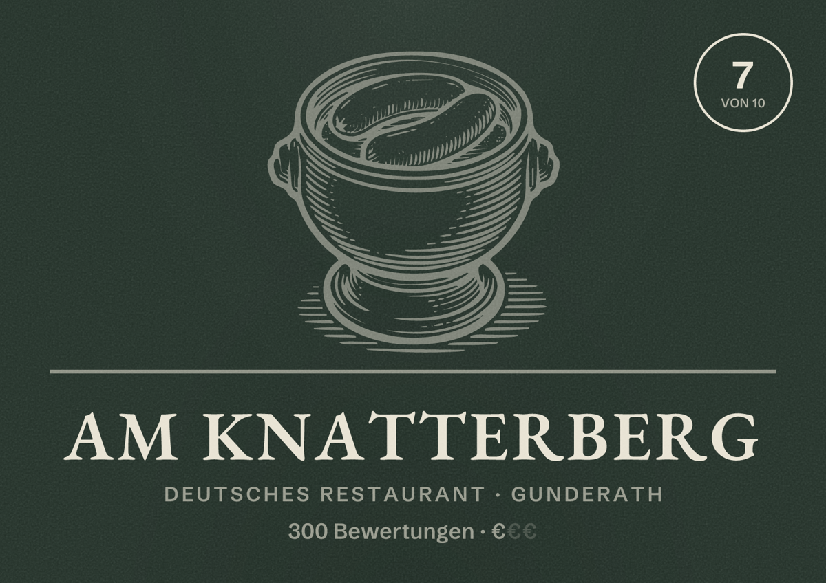 Illustriertes Poster von Am Knatterberg, Deutsches Restaurant in Gunderath: Bewertung 7 von 10 aus 300 Bewertungen, Preisniveau €