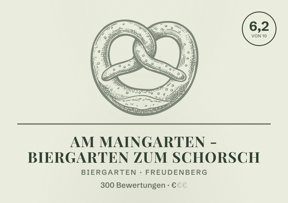 Illustriertes Poster von Am Maingarten - Biergarten zum Schorsch, Biergarten in Freudenberg: Bewertung 6,2 von 10 aus 300 Bewertungen, Preisniveau €