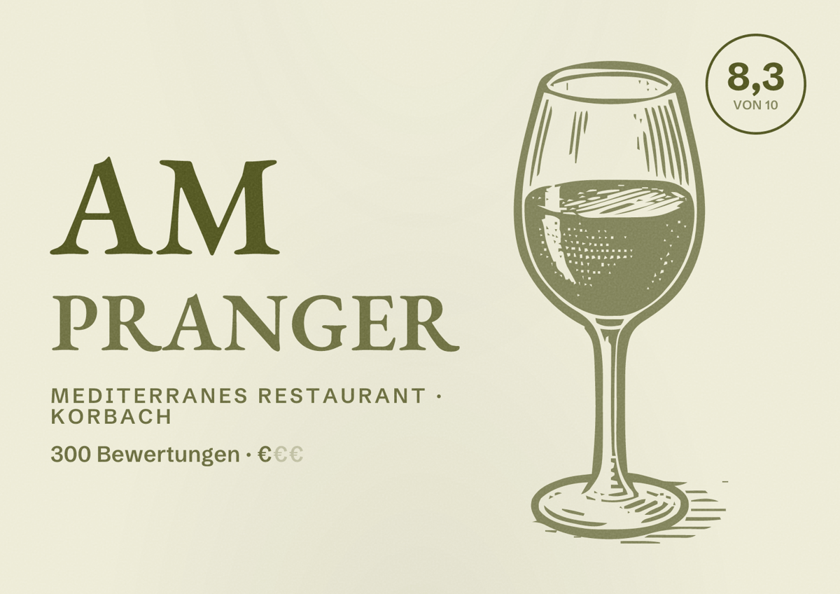 Illustriertes Poster von Am Pranger, Mediterranes Restaurant in Korbach: Bewertung 8,3 von 10 aus 300 Bewertungen, Preisniveau €