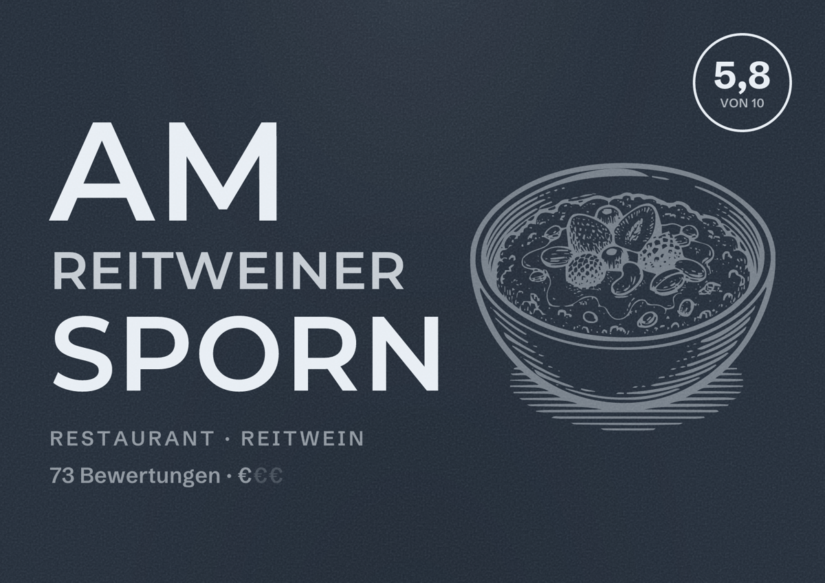 Illustriertes Poster von Am Reitweiner Sporn, Restaurant in Reitwein: Bewertung 5,8 von 10 aus 73 Bewertungen, Preisniveau €