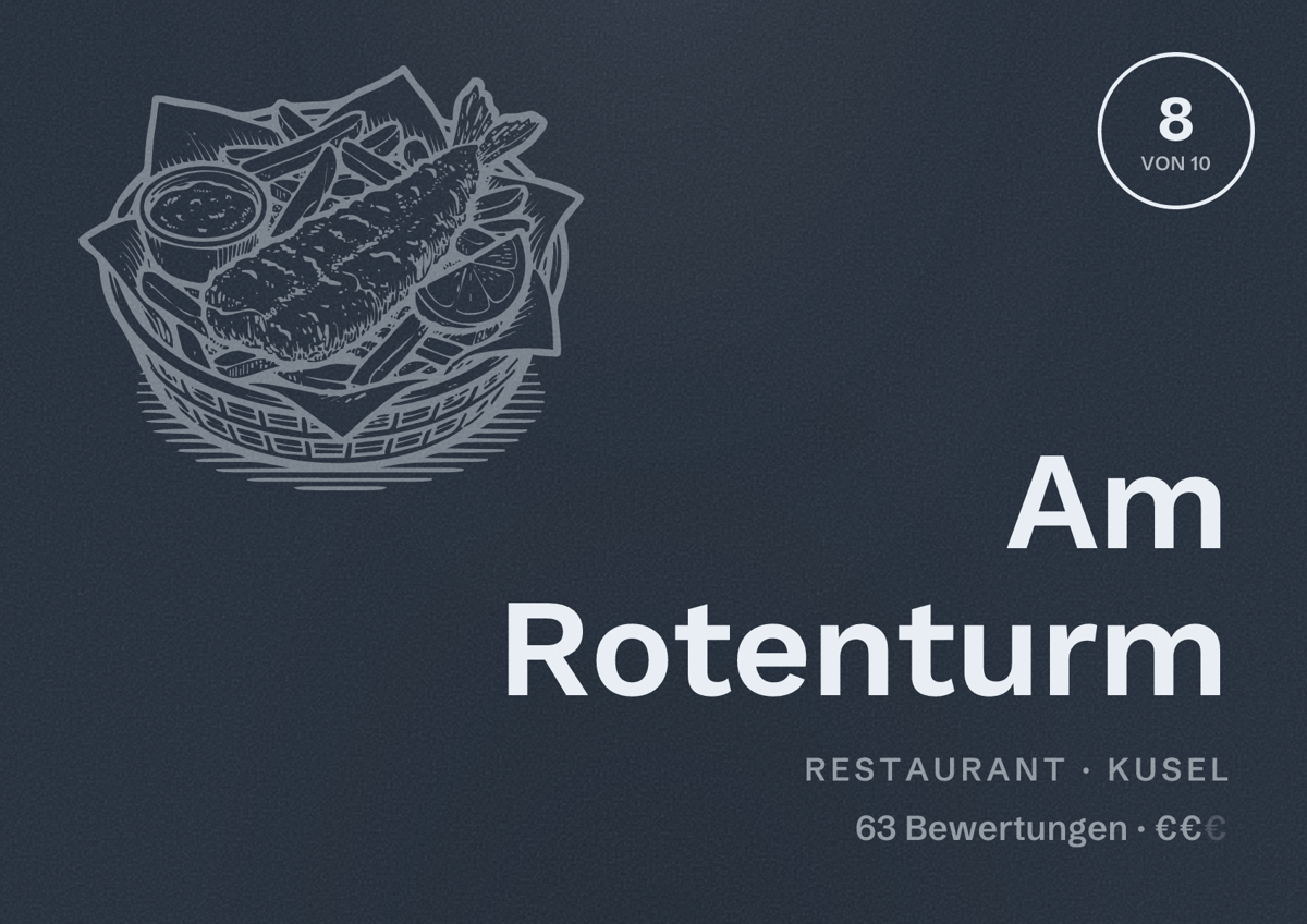 Illustriertes Poster von Am Rotenturm, Restaurant in Kusel: Bewertung 8 von 10 aus 63 Bewertungen, Preisniveau €€