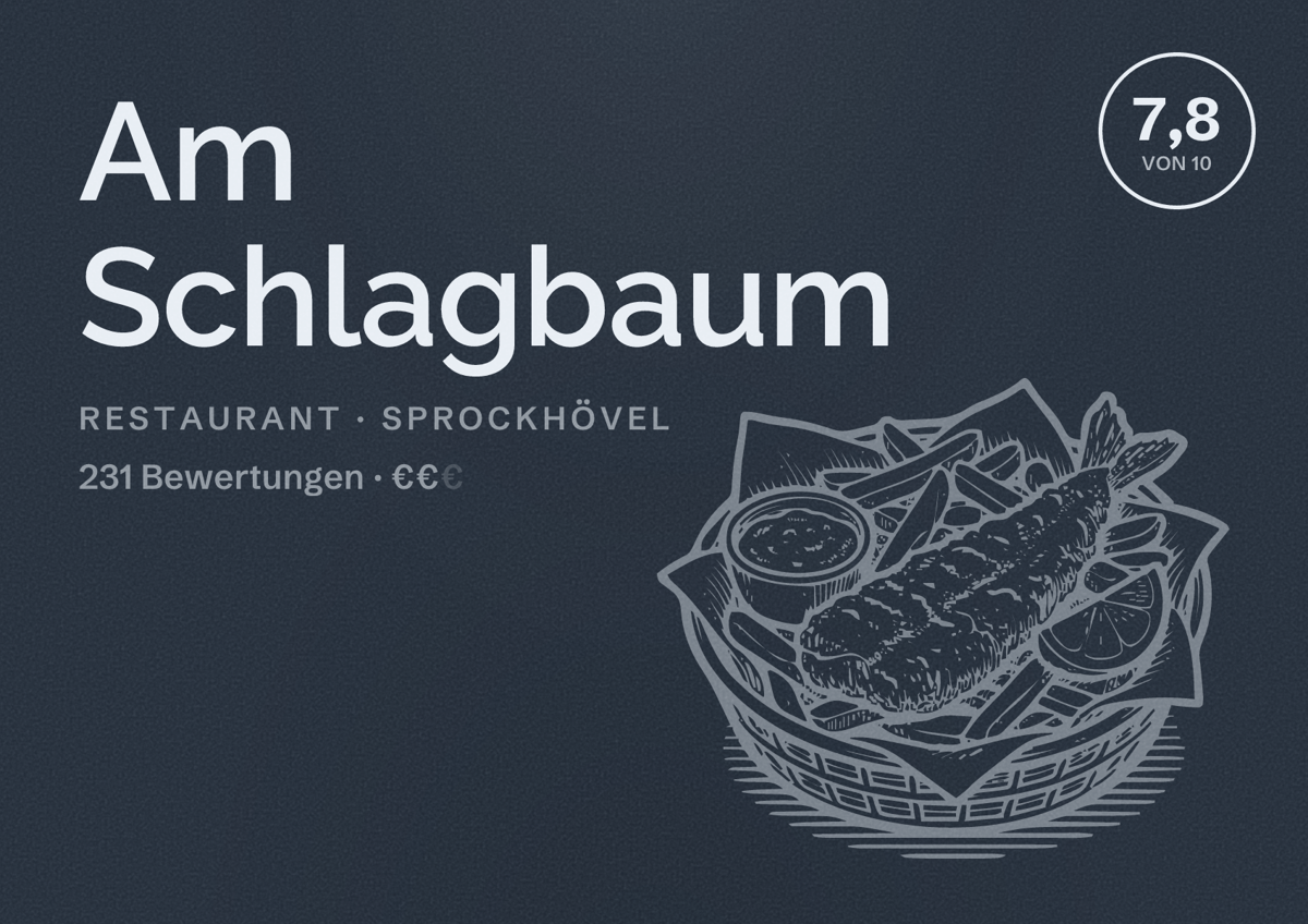 Illustriertes Poster von Am Schlagbaum, Restaurant in Sprockhövel: Bewertung 7,8 von 10 aus 231 Bewertungen, Preisniveau €€