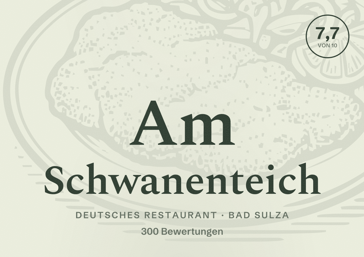 Illustriertes Poster von Am Schwanenteich, Deutsches Restaurant in Bad Sulza: Bewertung 7,7 von 10 aus 300 Bewertungen