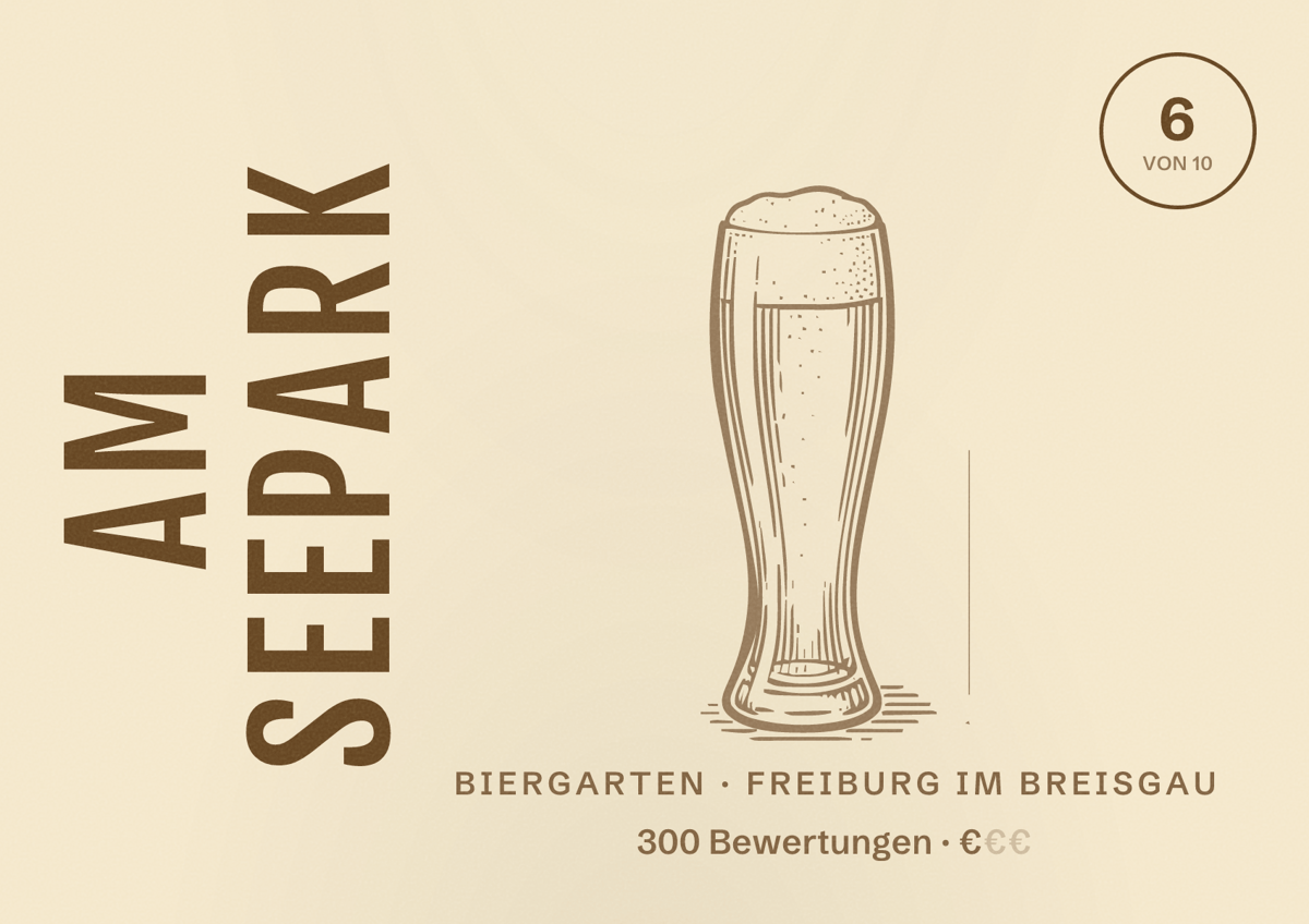 Illustriertes Poster von Am Seepark, Biergarten in Freiburg im Breisgau: Bewertung 6,0 von 10 aus 300 Bewertungen, Preisniveau €