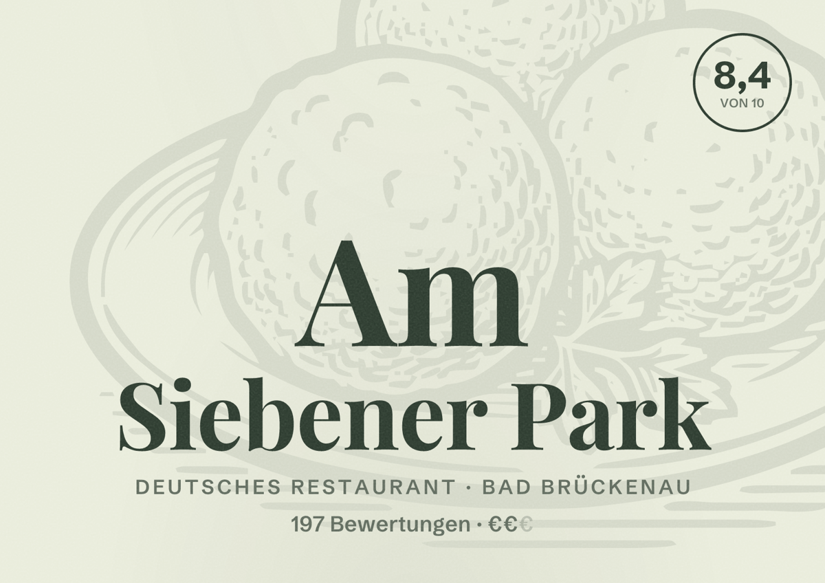 Illustriertes Poster von Am Siebener Park, Deutsches Restaurant in Bad Brückenau: Bewertung 8,4 von 10 aus 197 Bewertungen, Preisniveau €€
