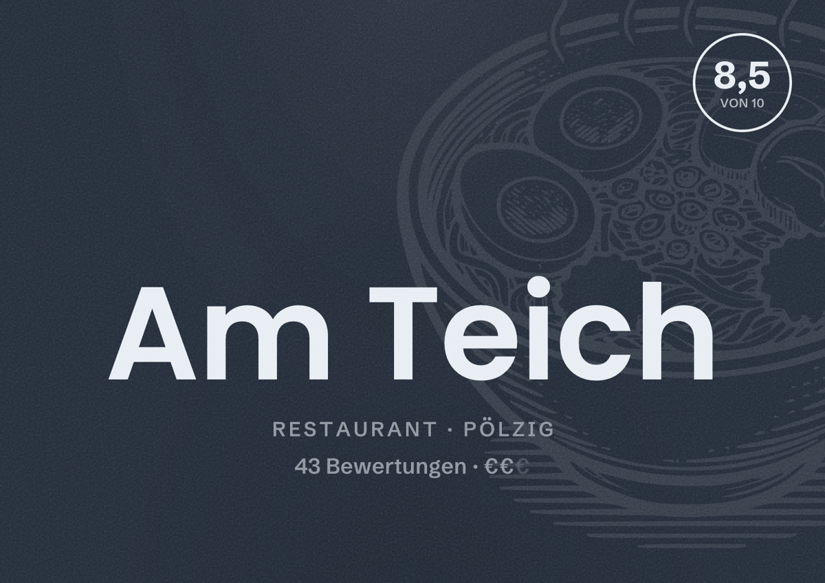 Illustriertes Poster von Am Teich, Restaurant in Pölzig: Bewertung 8,5 von 10 aus 43 Bewertungen, Preisniveau €€