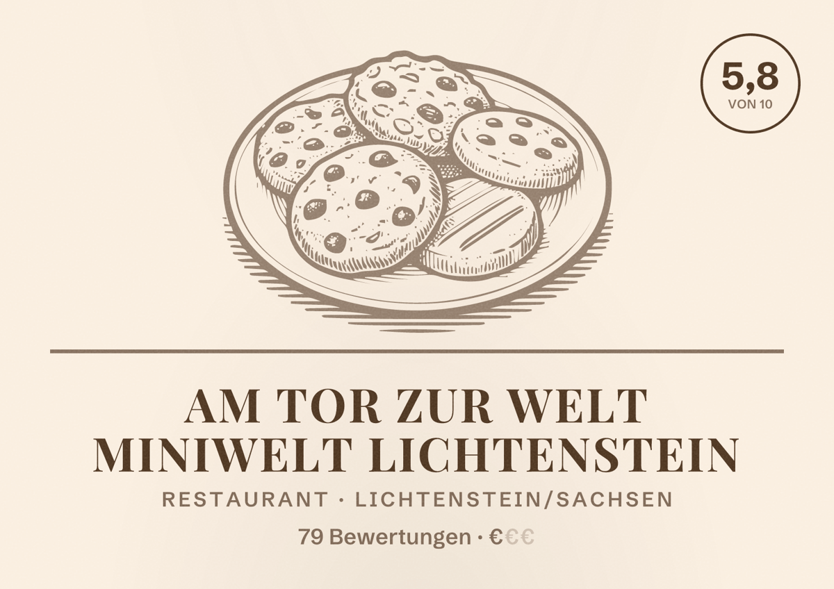 Illustriertes Poster von Am Tor zur Welt Miniwelt Lichtenstein, Restaurant in Lichtenstein/Sachsen: Bewertung 5,8 von 10 aus 79 Bewertungen, Preisniveau €