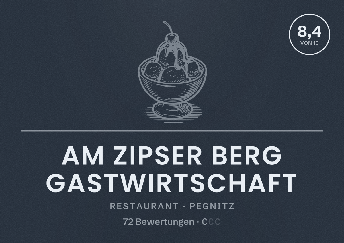 Illustriertes Poster von Am Zipser Berg Gastwirtschaft, Restaurant in Pegnitz: Bewertung 8,4 von 10 aus 72 Bewertungen, Preisniveau €