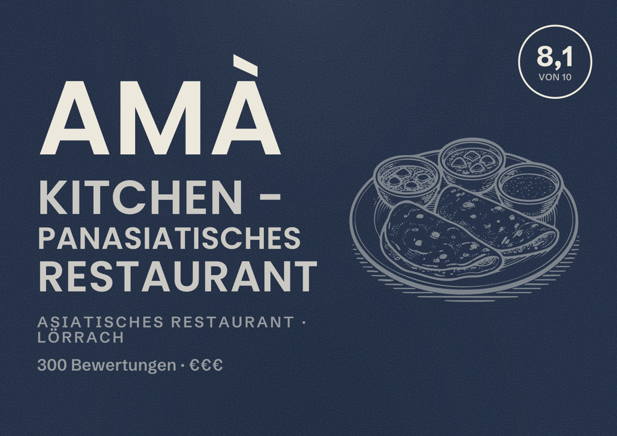 Illustriertes Poster von AMÀ Kitchen - Panasiatisches Restaurant, Asiatisches Restaurant in Lörrach: Bewertung 8,1 von 10 aus 300 Bewertungen, Preisniveau €€€