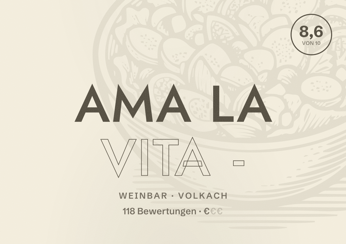 Illustriertes Poster von ama la vita -, Weinbar in Volkach: Bewertung 8,6 von 10 aus 118 Bewertungen, Preisniveau €