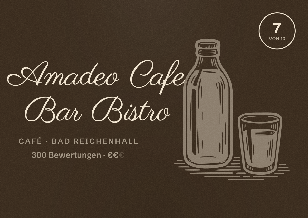 Illustriertes Poster von Amadeo Cafe Bar Bistro, Café in Bad Reichenhall: Bewertung 7 von 10 aus 300 Bewertungen, Preisniveau €€