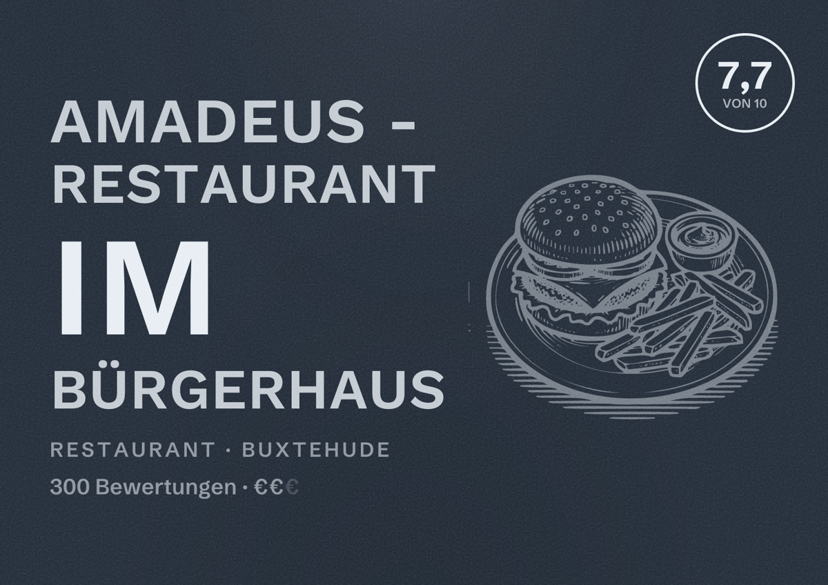 Illustriertes Poster von Amadeus - Restaurant im Bürgerhaus, Restaurant in Buxtehude: Bewertung 7,7 von 10 aus 300 Bewertungen, Preisniveau €€