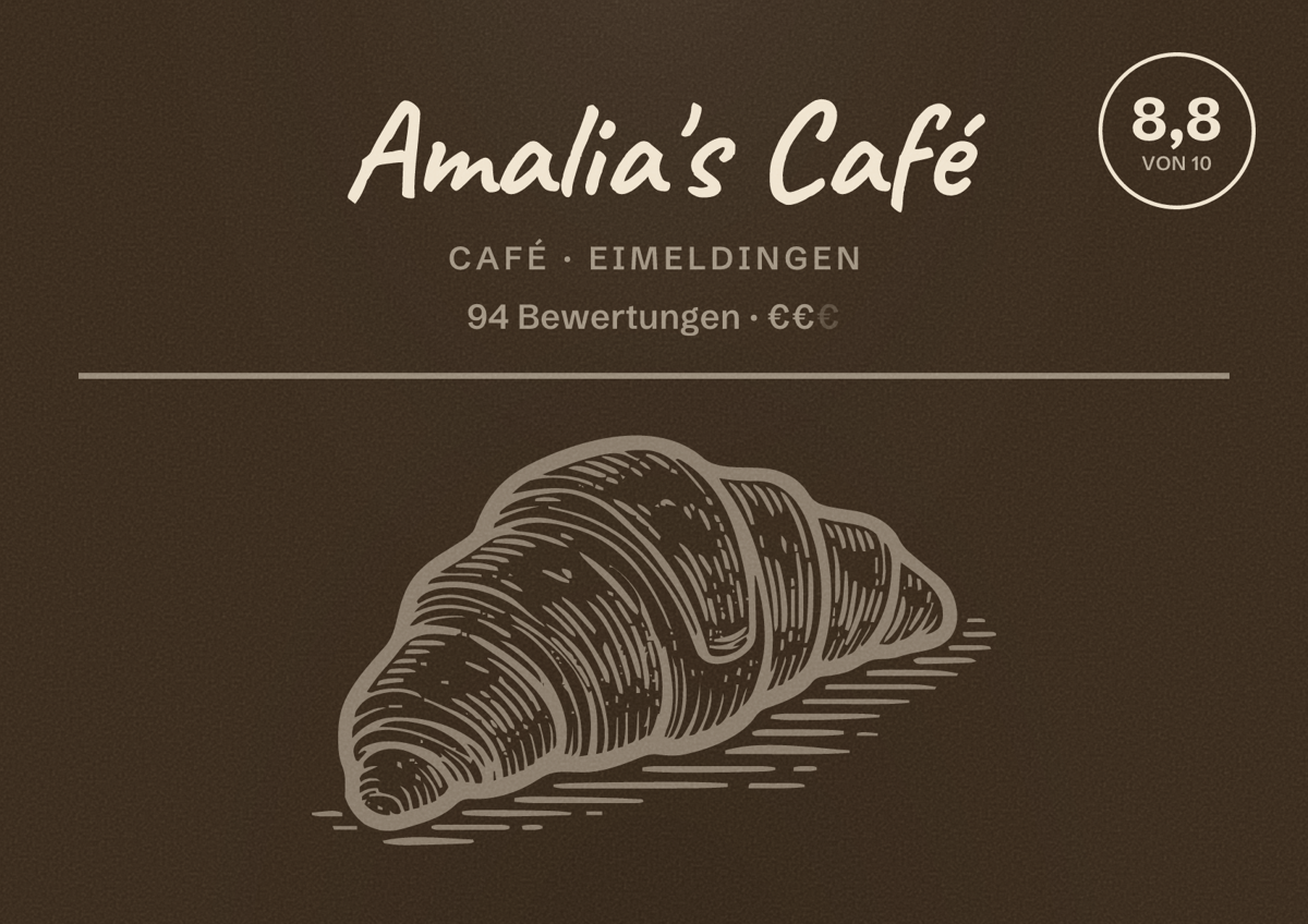 Illustriertes Poster von Amalia's Café, Café in Eimeldingen: Bewertung 8,8 von 10 aus 94 Bewertungen, Preisniveau €€