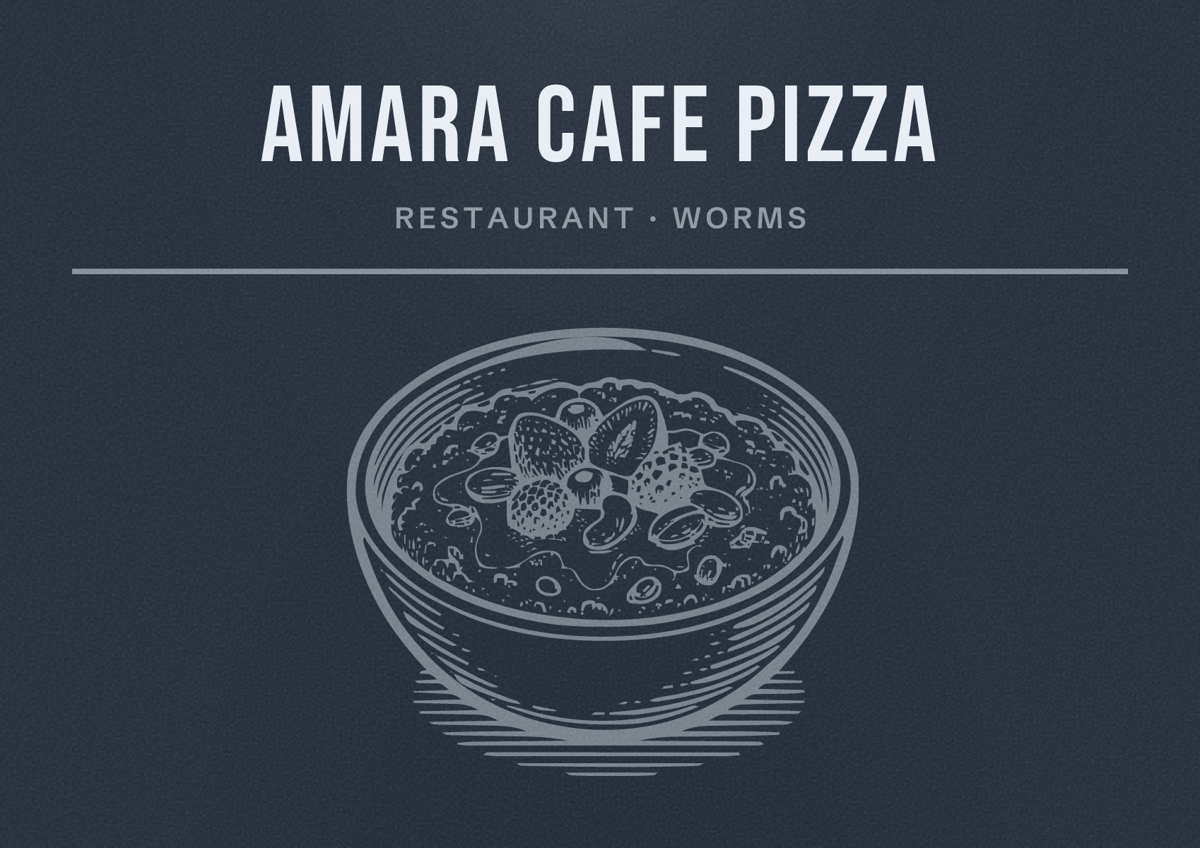 Illustriertes Poster von Amara Cafe Pizza, Restaurant in Worms