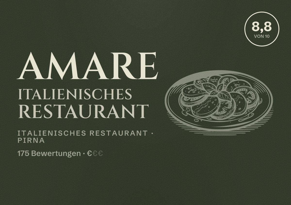 Illustriertes Poster von AMARE italienisches restaurant, Italienisches Restaurant in Pirna: Bewertung 8,8 von 10 aus 175 Bewertungen, Preisniveau €