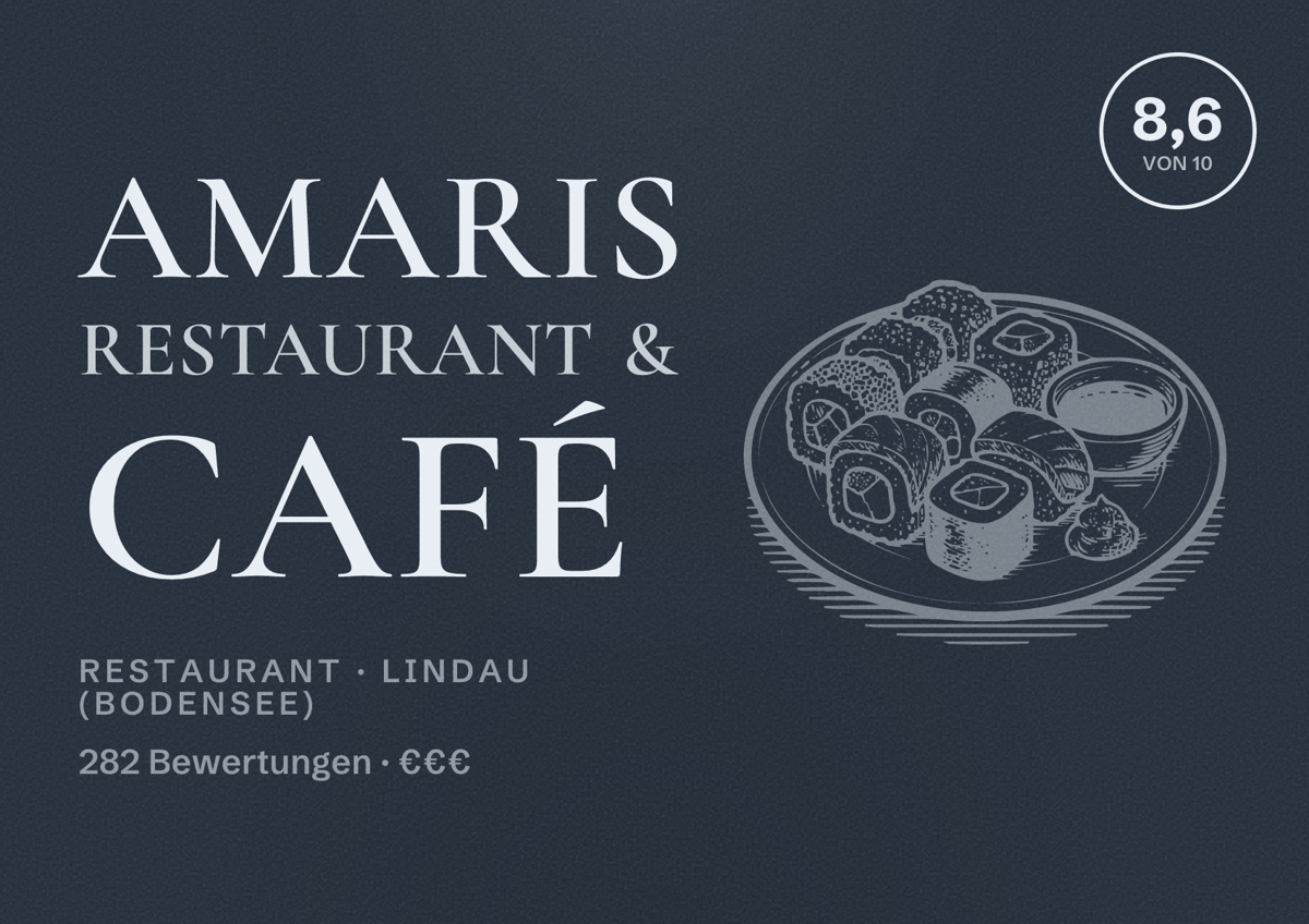 Illustriertes Poster von Amaris Restaurant & Café, Restaurant in Lindau (Bodensee): Bewertung 8,6 von 10 aus 282 Bewertungen, Preisniveau €€€