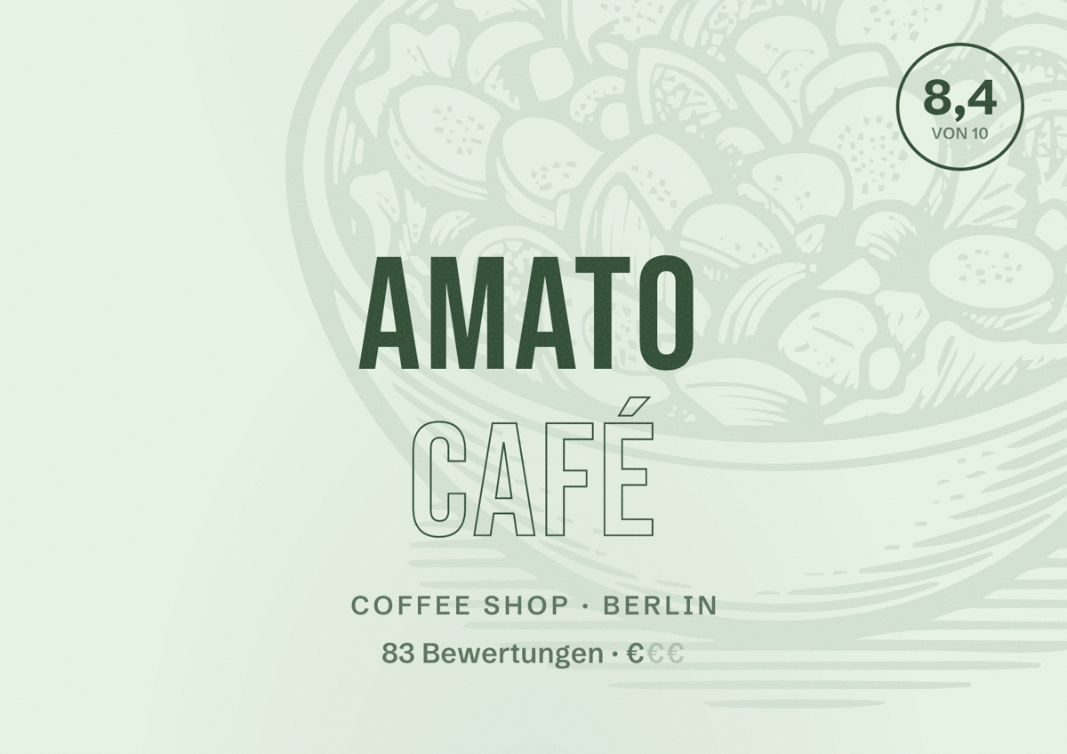 Illustriertes Poster von Amato Café, Coffee Shop in Berlin: Bewertung 8,4 von 10 aus 83 Bewertungen, Preisniveau €