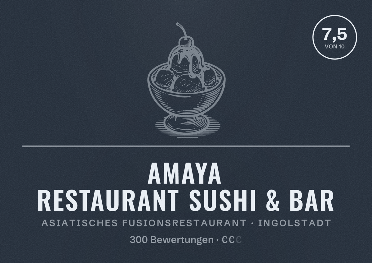 Illustriertes Poster von AMAYA RESTAURANT Sushi & Bar, Asiatisches Fusionsrestaurant in Ingolstadt: Bewertung 7,5 von 10 aus 300 Bewertungen, Preisniveau €€