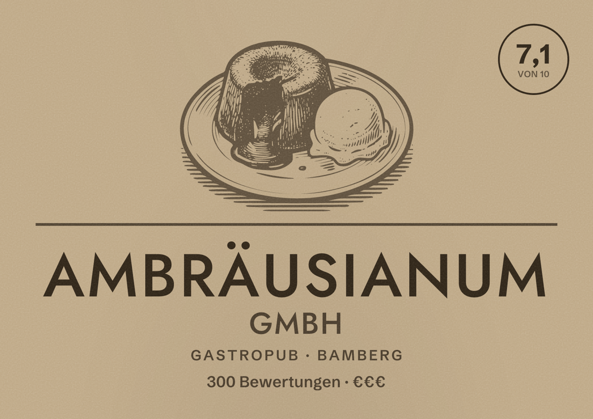 Illustriertes Poster von Ambräusianum GmbH, Gastropub in Bamberg: Bewertung 7,1 von 10 aus 300 Bewertungen, Preisniveau €€€