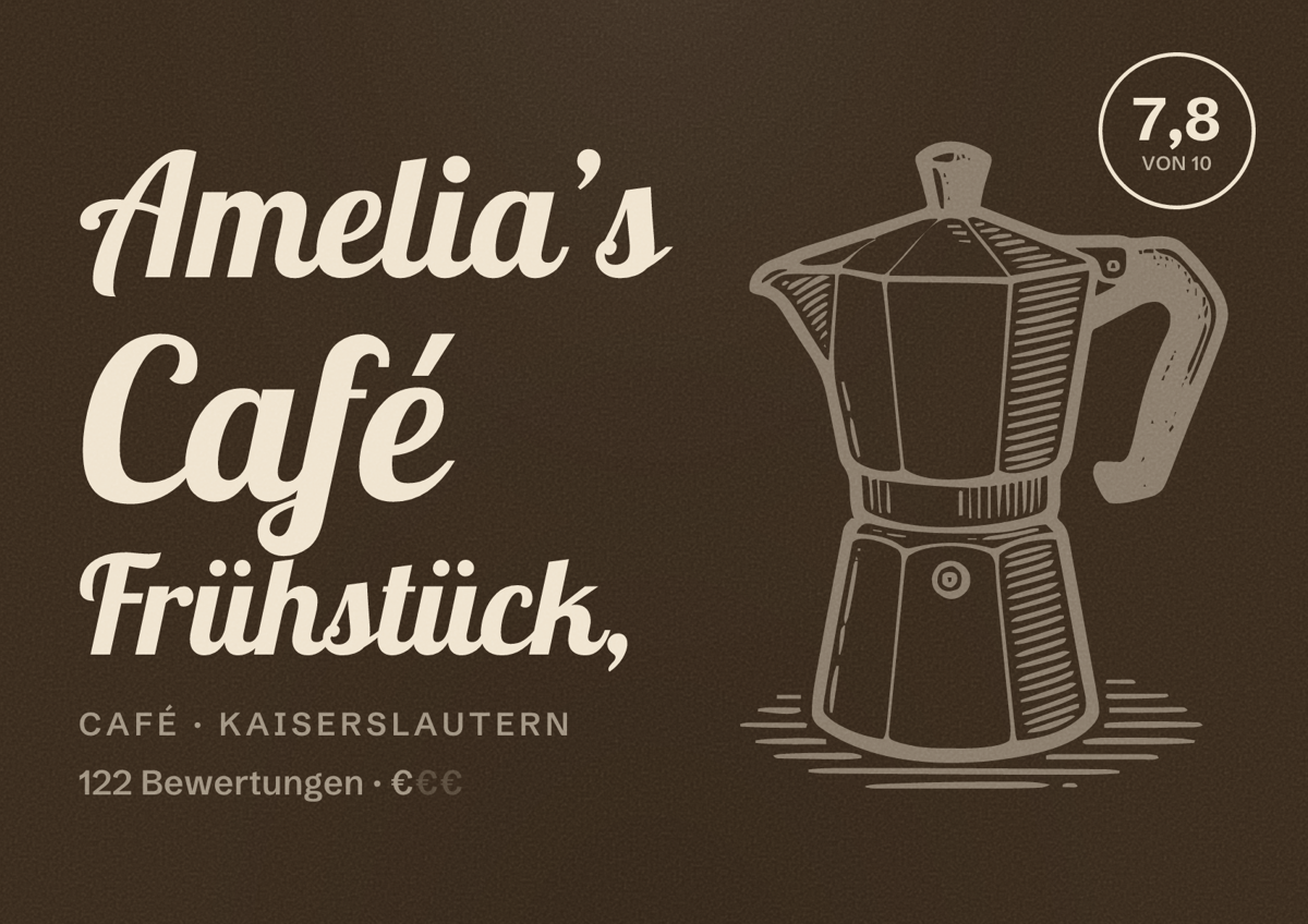 Illustriertes Poster von Amelia’s Café Frühstück,, Café in Kaiserslautern: Bewertung 7,8 von 10 aus 122 Bewertungen, Preisniveau €