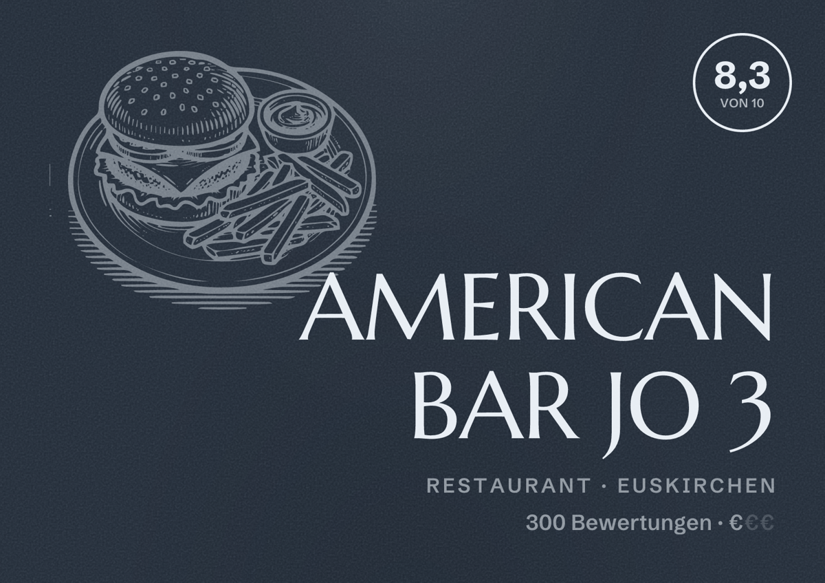 Illustriertes Poster von AMERICAN BAR JO 3, Restaurant in Euskirchen: Bewertung 8,3 von 10 aus 300 Bewertungen, Preisniveau €