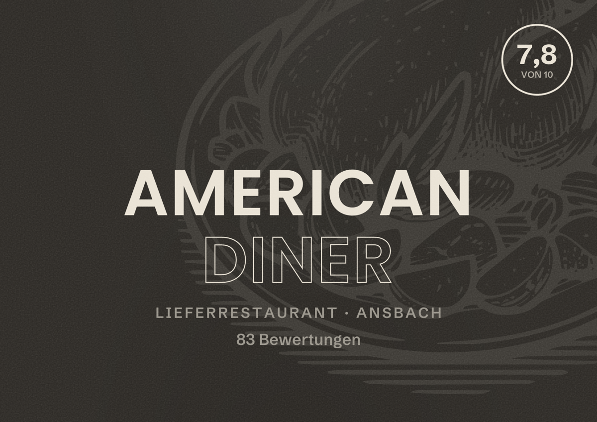 Illustriertes Poster von American Diner, Lieferrestaurant in Ansbach: Bewertung 7,8 von 10 aus 83 Bewertungen
