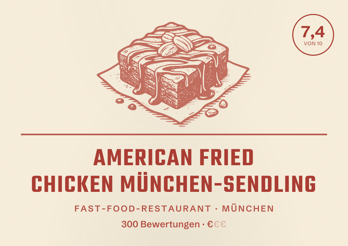 Illustriertes Poster von American Fried Chicken München-Sendling, Fast-Food-Restaurant in München: Bewertung 7,4 von 10 aus 300 Bewertungen, Preisniveau €
