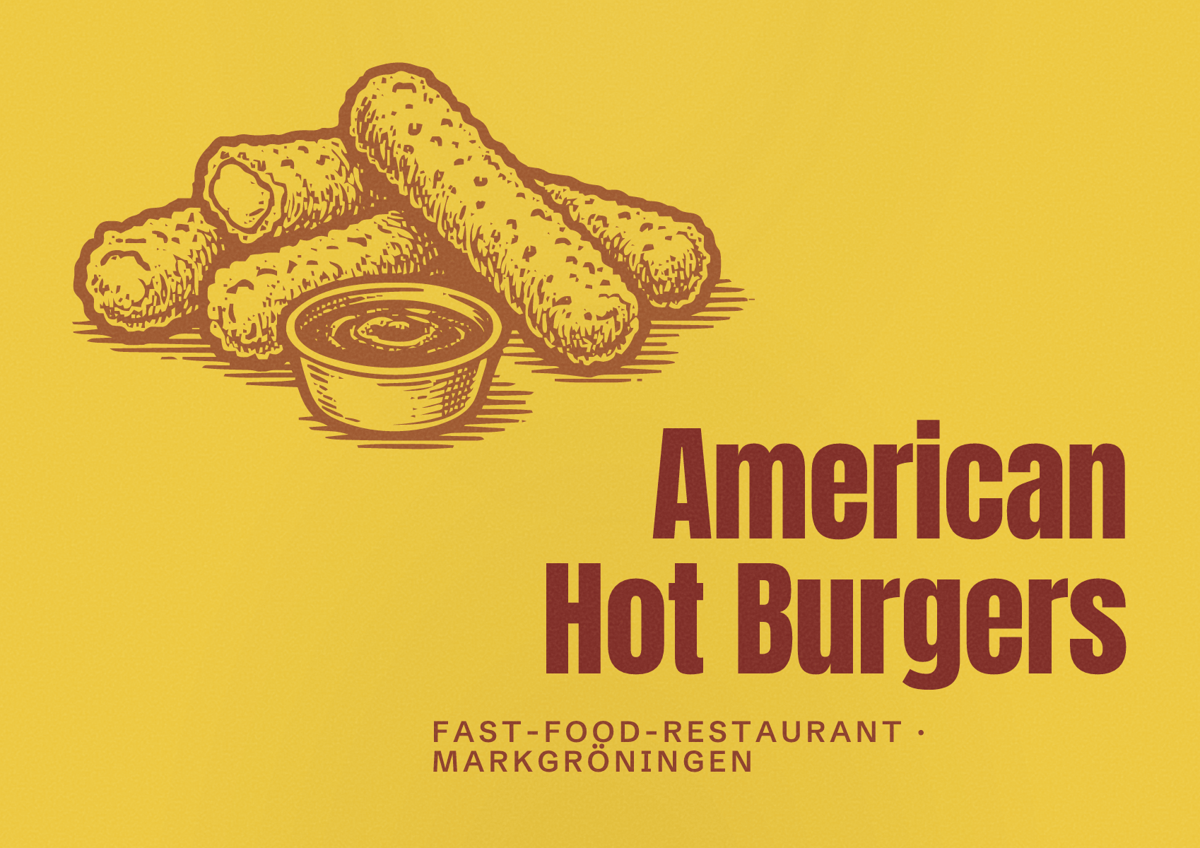 Illustriertes Poster von American Hot Burgers, Fast-Food-Restaurant in Markgröningen