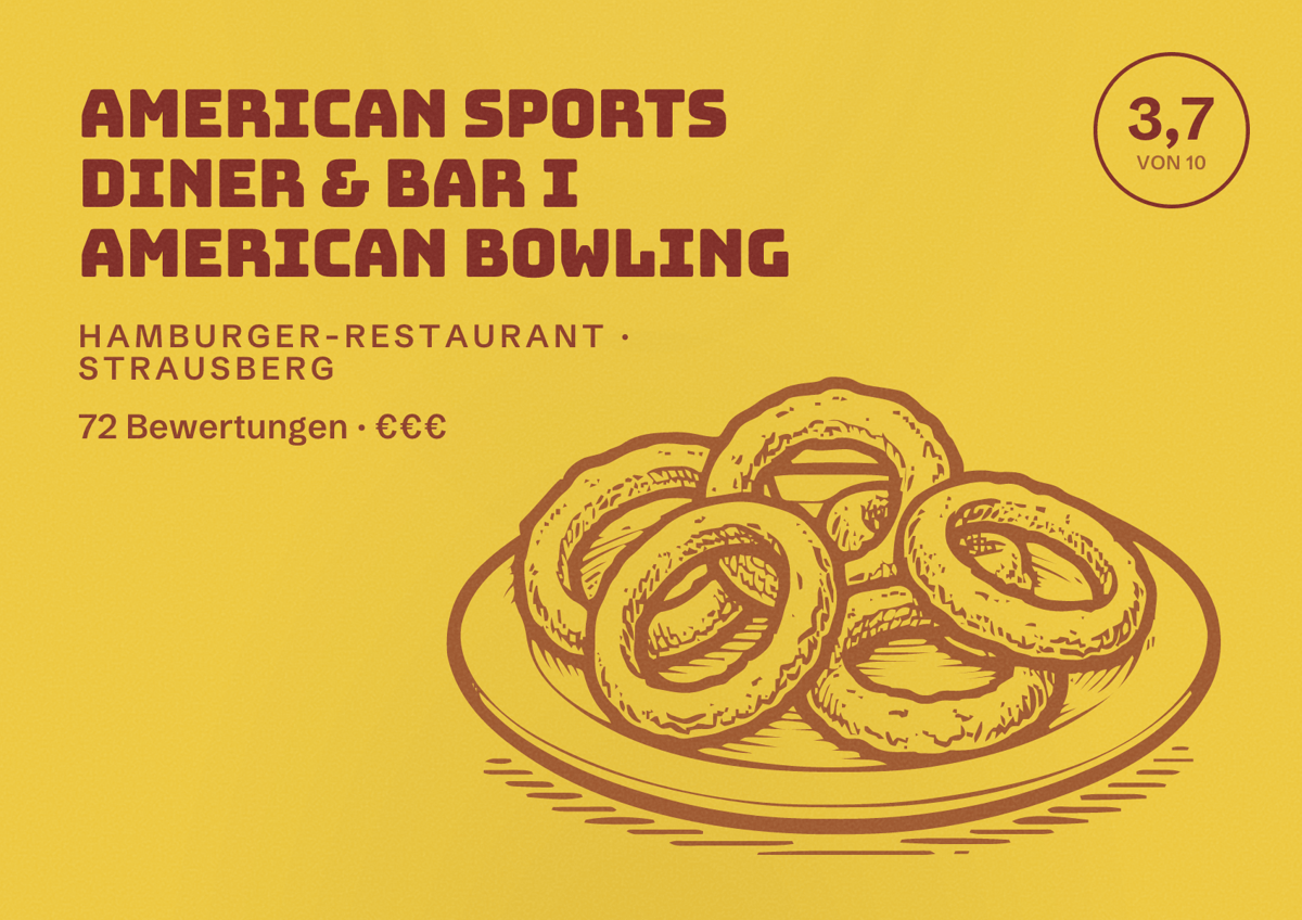 Illustriertes Poster von American Sports Diner & Bar I American Bowling, Hamburger-Restaurant in Strausberg: Bewertung 3,7 von 10 aus 72 Bewertungen, Preisniveau €€€