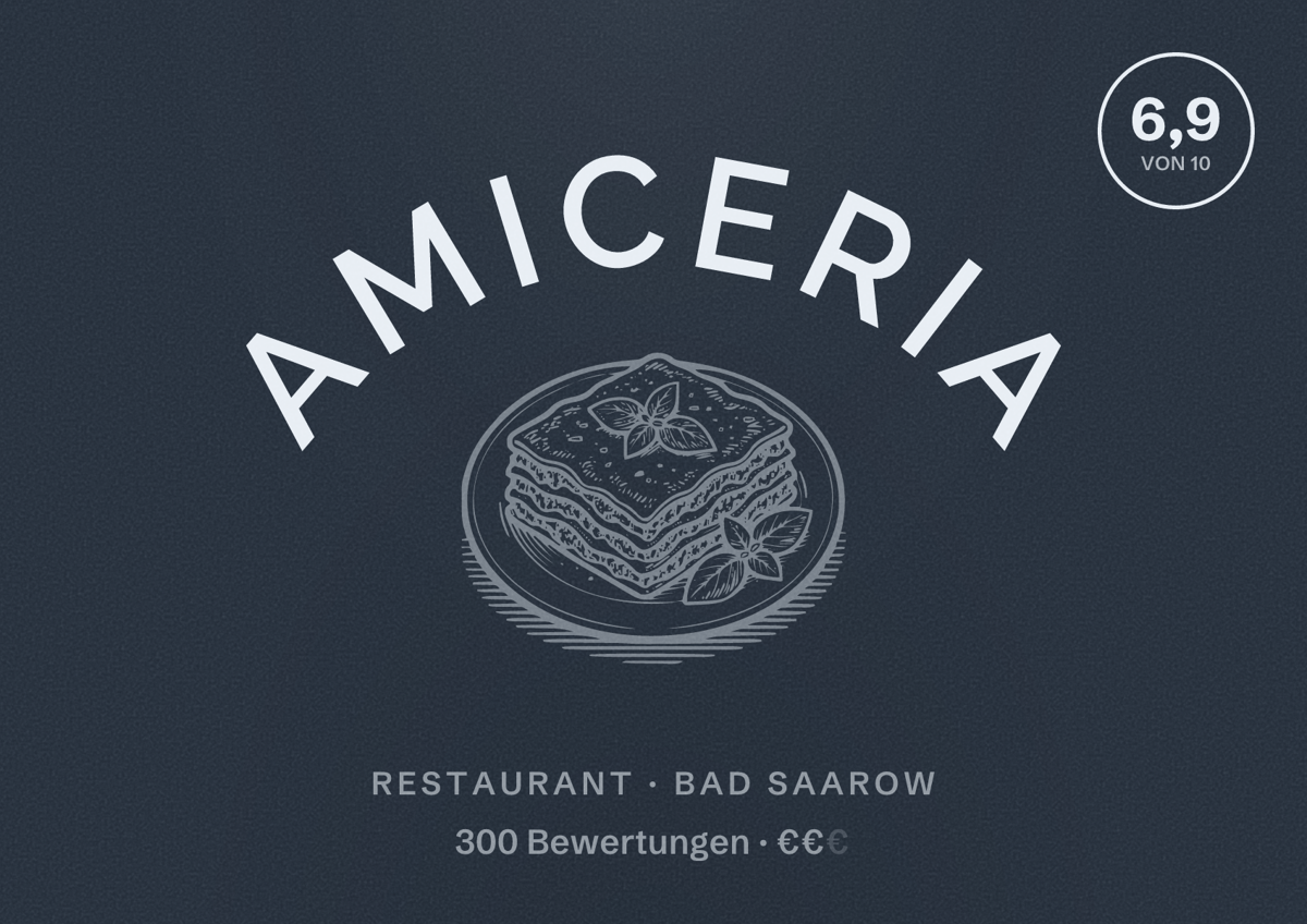 Illustriertes Poster von amiceria, Restaurant in Bad Saarow: Bewertung 6,9 von 10 aus 300 Bewertungen, Preisniveau €€