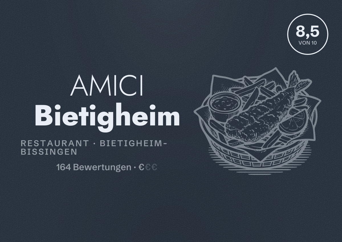 Illustriertes Poster von AMICI Bietigheim, Restaurant in Bietigheim-Bissingen: Bewertung 8,5 von 10 aus 164 Bewertungen, Preisniveau €