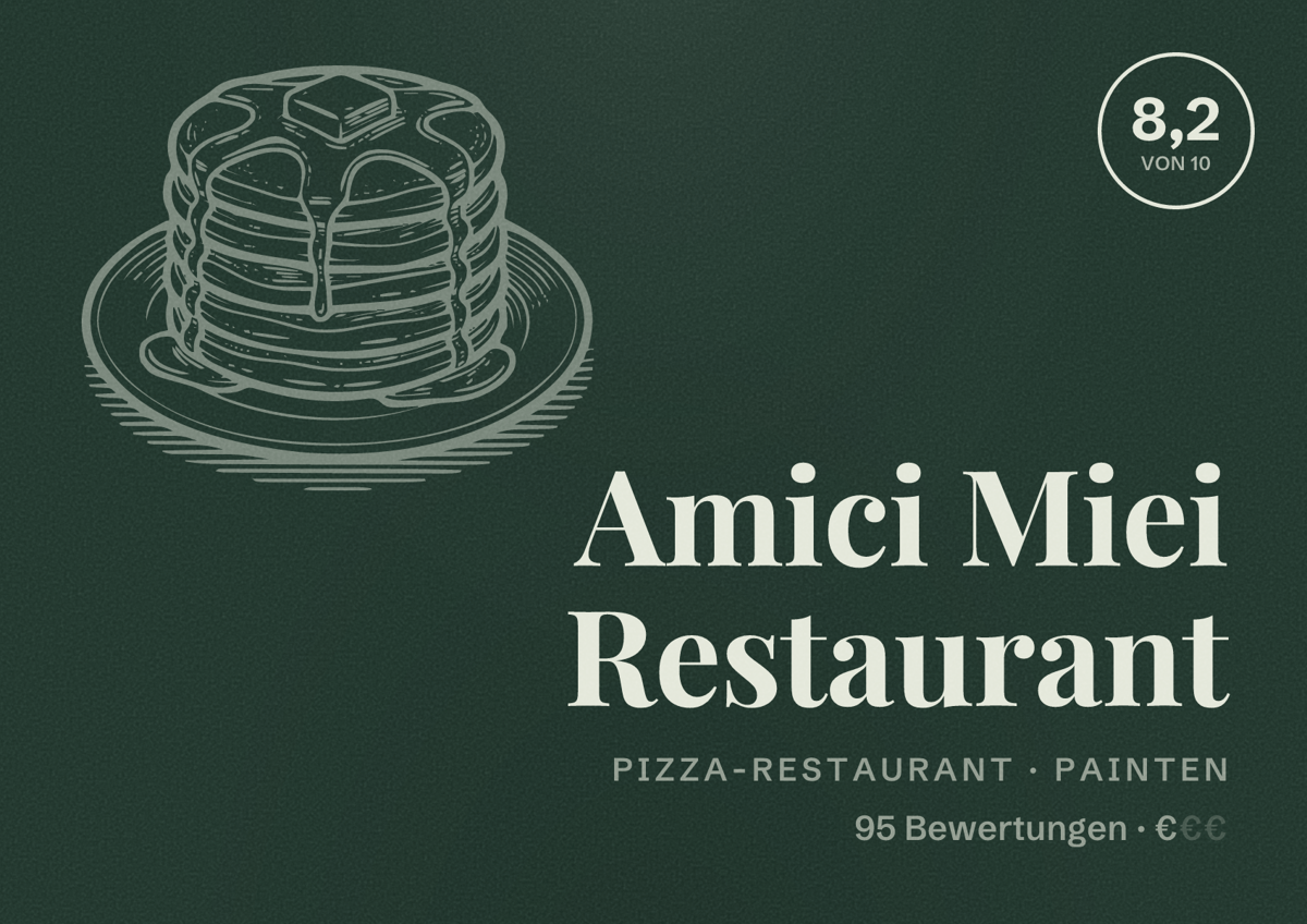 Illustriertes Poster von Amici Miei Restaurant, Pizza-Restaurant in Painten: Bewertung 8,2 von 10 aus 95 Bewertungen, Preisniveau €