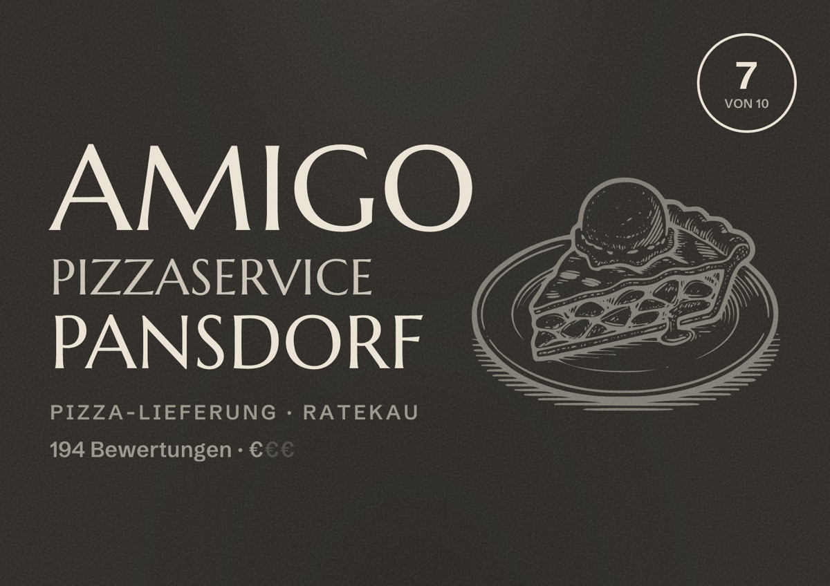 Illustriertes Poster von Amigo Pizzaservice Pansdorf, Pizza-Lieferung in Ratekau: Bewertung 7 von 10 aus 194 Bewertungen, Preisniveau €