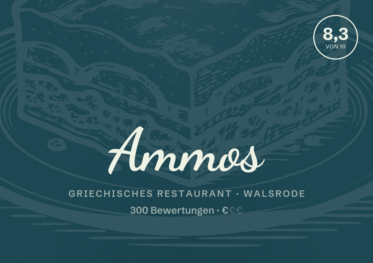 Illustriertes Poster von Ammos, Griechisches Restaurant in Walsrode: Bewertung 8,3 von 10 aus 300 Bewertungen, Preisniveau €