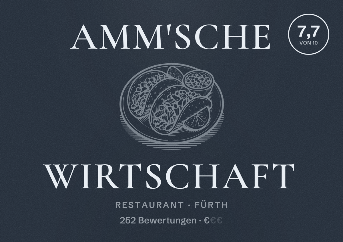 Illustriertes Poster von Amm'sche Wirtschaft, Restaurant in Fürth: Bewertung 7,7 von 10 aus 252 Bewertungen, Preisniveau €