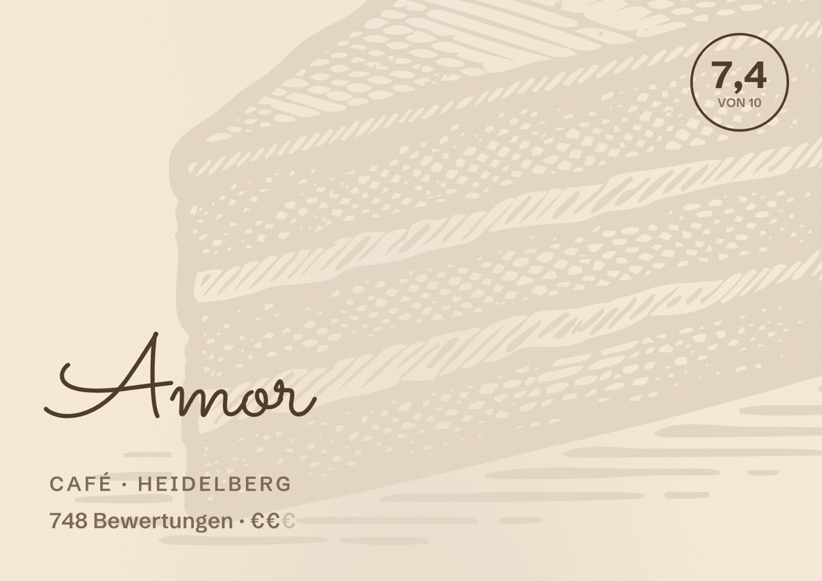 Illustriertes Poster von Amor, Café in Heidelberg: Bewertung 7,4 von 10 aus 748 Bewertungen, Preisniveau €€