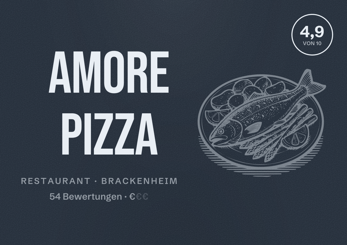Illustriertes Poster von Amore Pizza, Restaurant in Brackenheim: Bewertung 4,9 von 10 aus 54 Bewertungen, Preisniveau €
