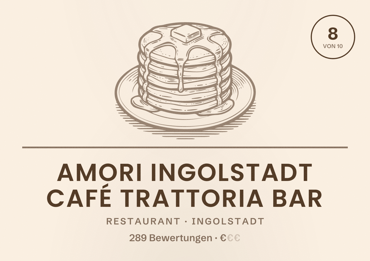 Illustriertes Poster von Amori Ingolstadt Café Trattoria Bar, Restaurant in Ingolstadt: Bewertung 8 von 10 aus 289 Bewertungen, Preisniveau €