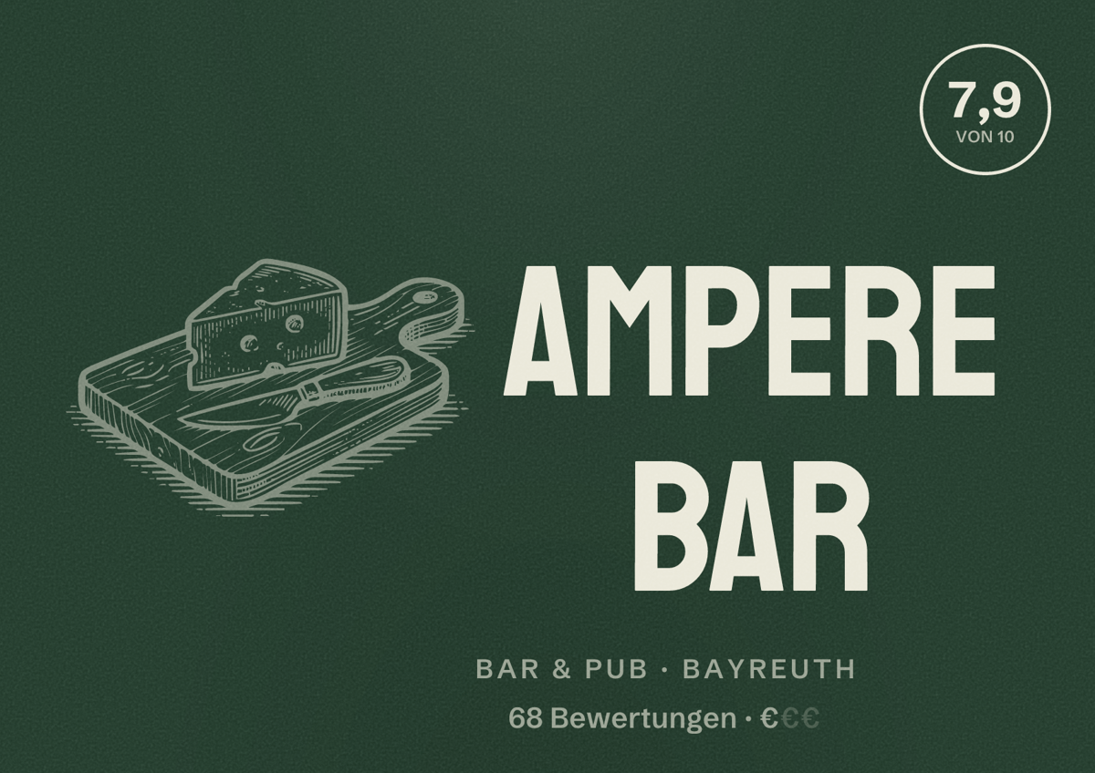 Illustriertes Poster von AMPERE Bar, Bar & Pub in Bayreuth: Bewertung 7,9 von 10 aus 68 Bewertungen, Preisniveau €