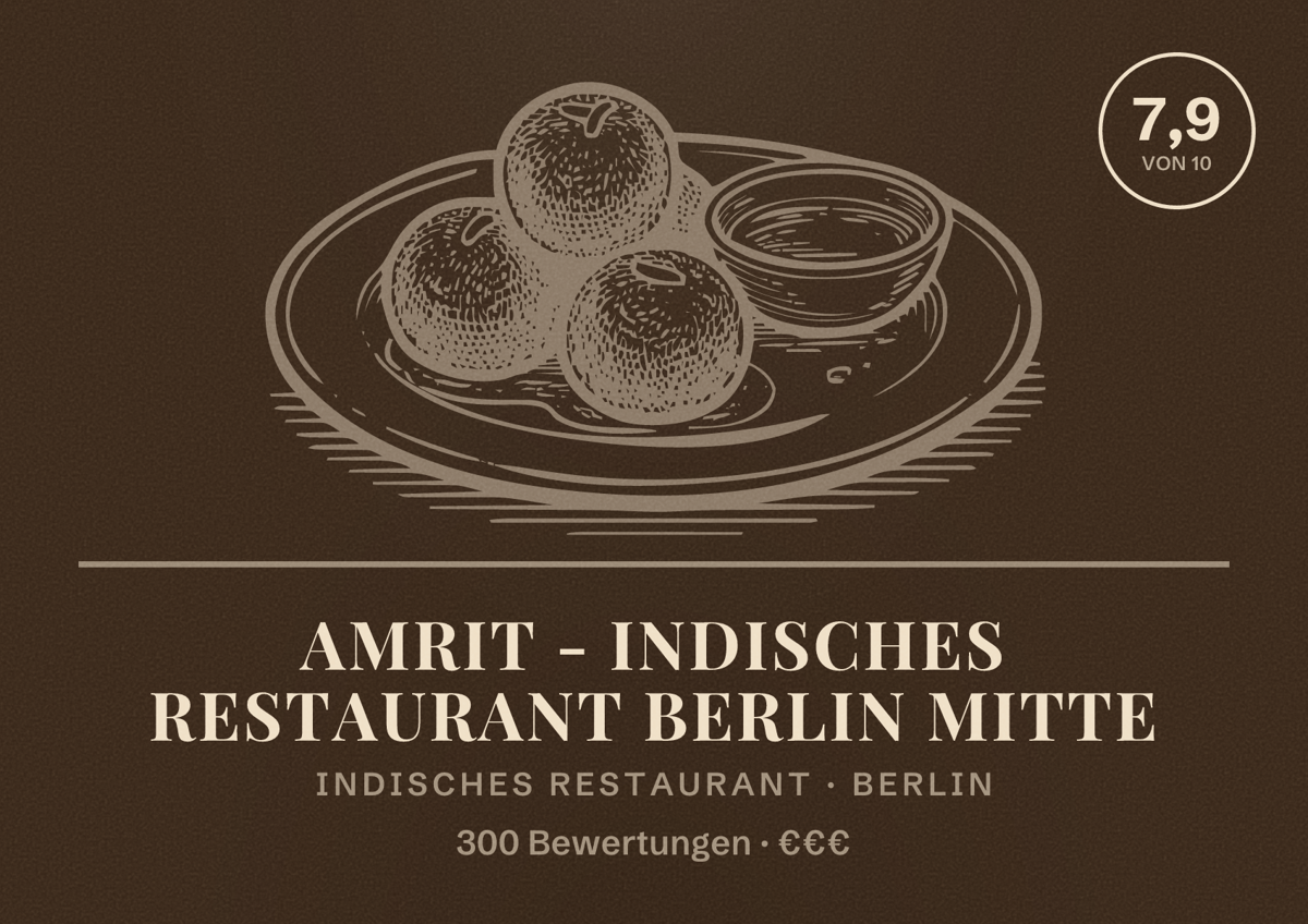 Illustriertes Poster von AMRIT - Indisches Restaurant Berlin Mitte, Indisches Restaurant in Berlin: Bewertung 7,9 von 10 aus 300 Bewertungen, Preisniveau €€€