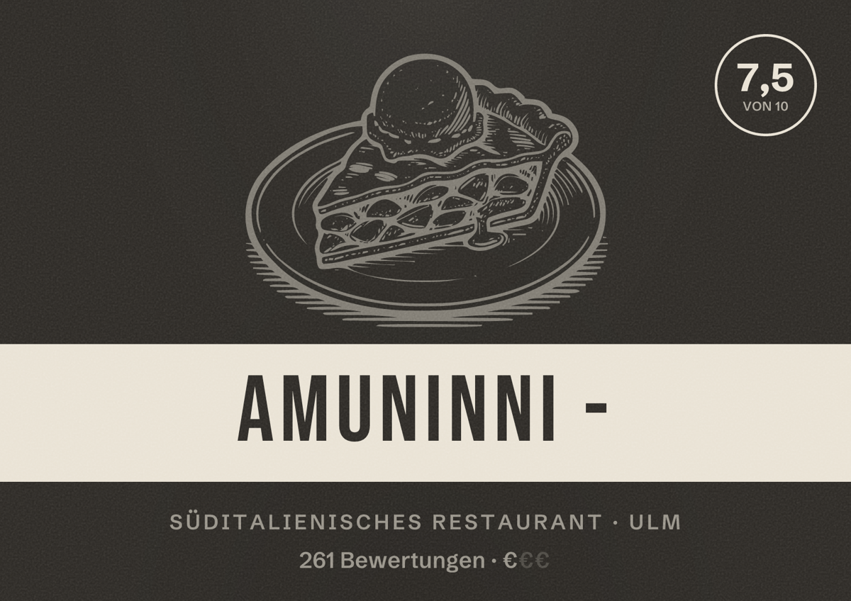 Illustriertes Poster von Amuninni -, Süditalienisches Restaurant in Ulm: Bewertung 7,5 von 10 aus 261 Bewertungen, Preisniveau €
